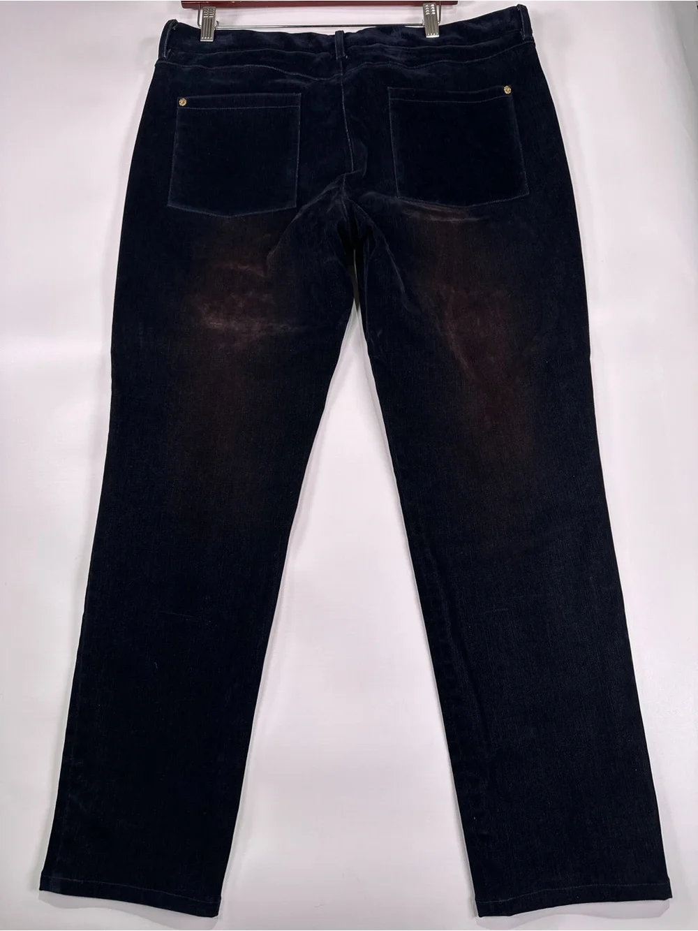 Chanel 17A CC Lion Button Straight Leg Velvet Pants Navy Blue FR 46